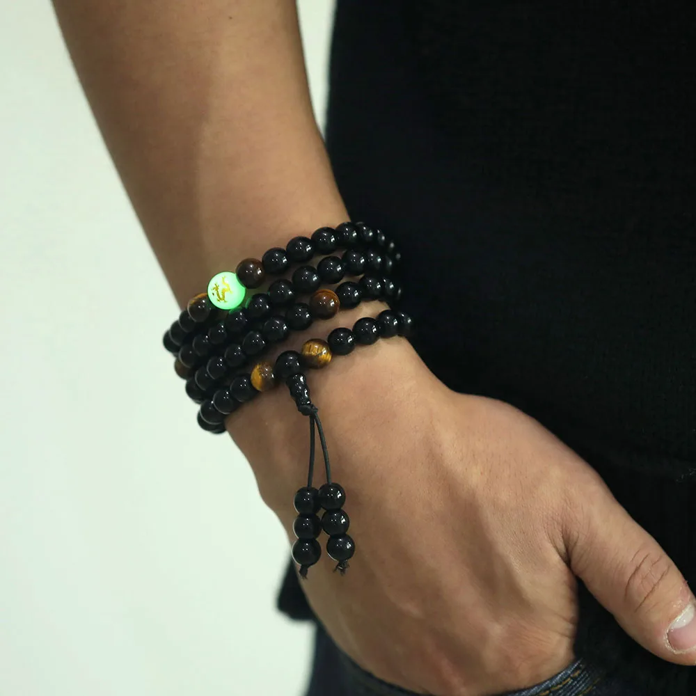 

17IF Dragon Black Buddha Beads Bangles & Bracelets Mens Ethnic Handmade Gentleman Bracelet For Men Jewelry Glowing in the Dark