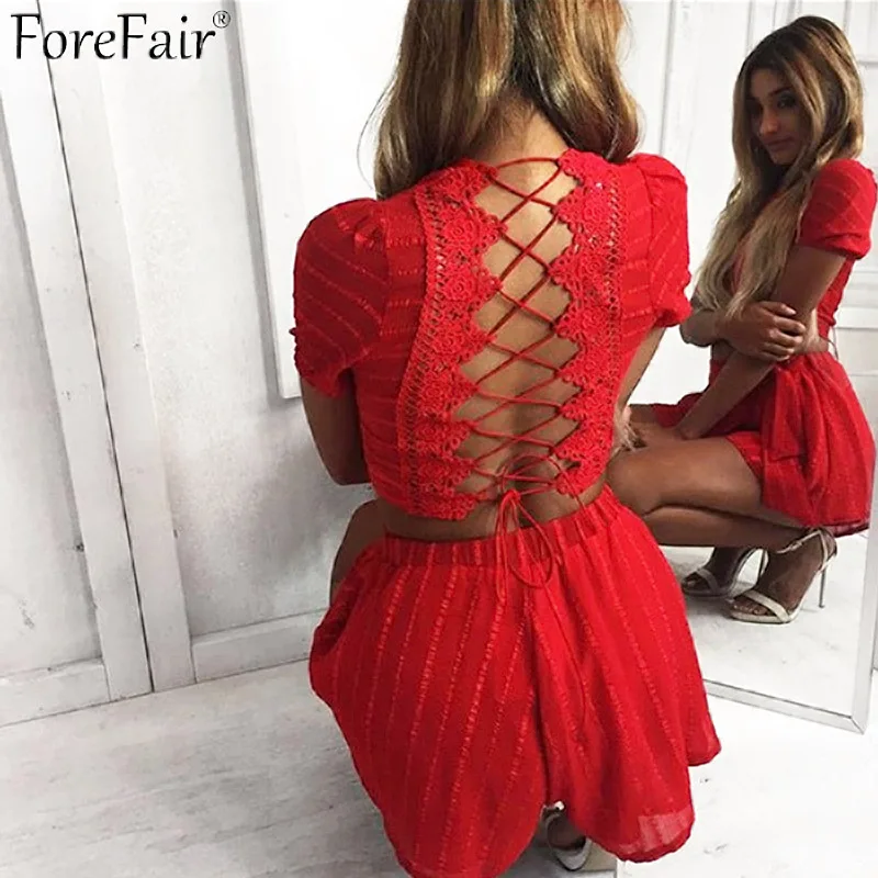 Женский кружевной комбинезон с открытой спиной ForeFair Летний из двух частей на