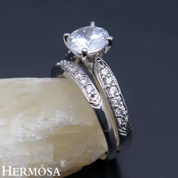 

BIG PROMOTION HERMOSA WEDDING JEWELRY White Zircon Shiny Beauty 1 Pair Rings Bridal Ring Size 7# 8#