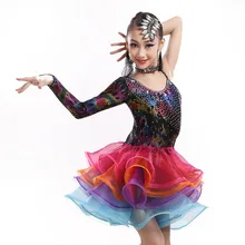 new limited sequined latin dance dress for girls children tango/rumba/chacha dance competition costumes flower practice dress