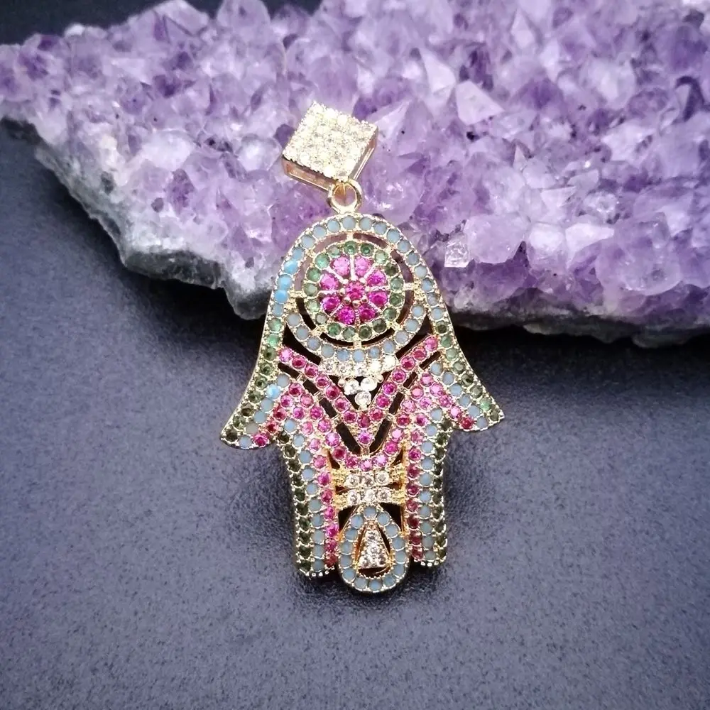 

CP031 1pc 26x35mm Hamsa Micro Crystal Pave Pendant