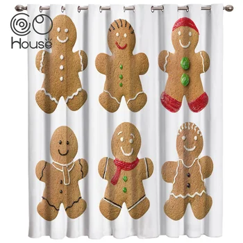 

COCOHouse Gingerbread Man Christams Window Treatments Curtains Valance Room Curtains Large Window Curtain Lights Living Room Bla