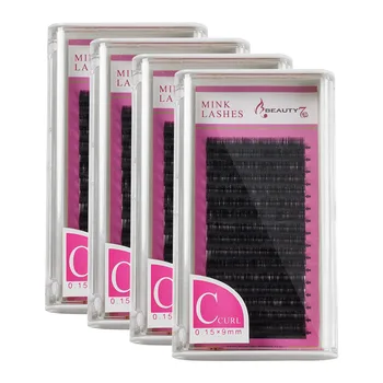 

BEAUTY7 4Pcs C Curl Thickness 0.15mm*9/10/11/12mm Makeup False Eyelashes Mink Lash Volume Eyelash Extension Individual Eyelashes