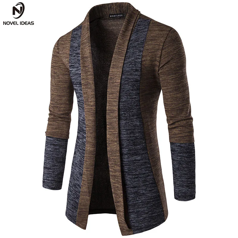 

Novel ideas 2017 New Men's Fashion Spell Color Cardigan Casual Cotton Stitching Slim Fit Tops SIZE M-2XL