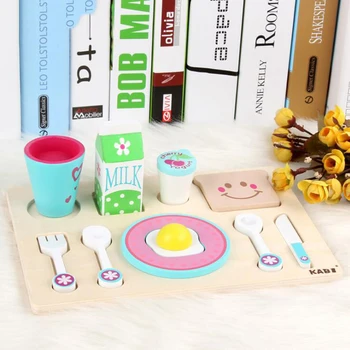 

Wooden Children Breakfast Kitchen Simulation Toys Milk Food Pretend Play Education kids Toys for Girls Gifts