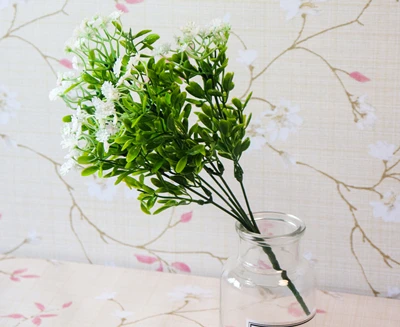 Ярко-зеленая трава растения, искусственные цветы звездное небо моделирование Гипсофила для украшения свадьбы, дома вечерние офисные 90 головки - Цвет: white