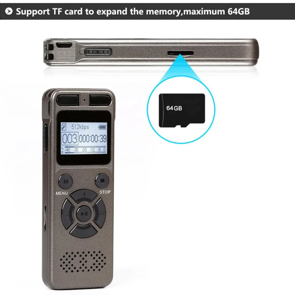 Portable Mini Digital Voice Recorder With Microphone Maximum 64GB Expansion TF Card for Any Occasion Recording in WAV/Mp3