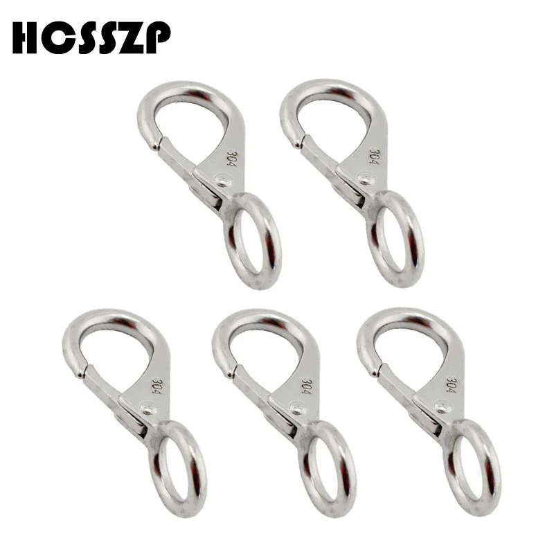 

HCSSZP 5 Pieces Marine Grade Stainless Steel 304 Rigid Fixed Eye Spring Clip Snap Hook Carabiner Marine Hardware Accessories