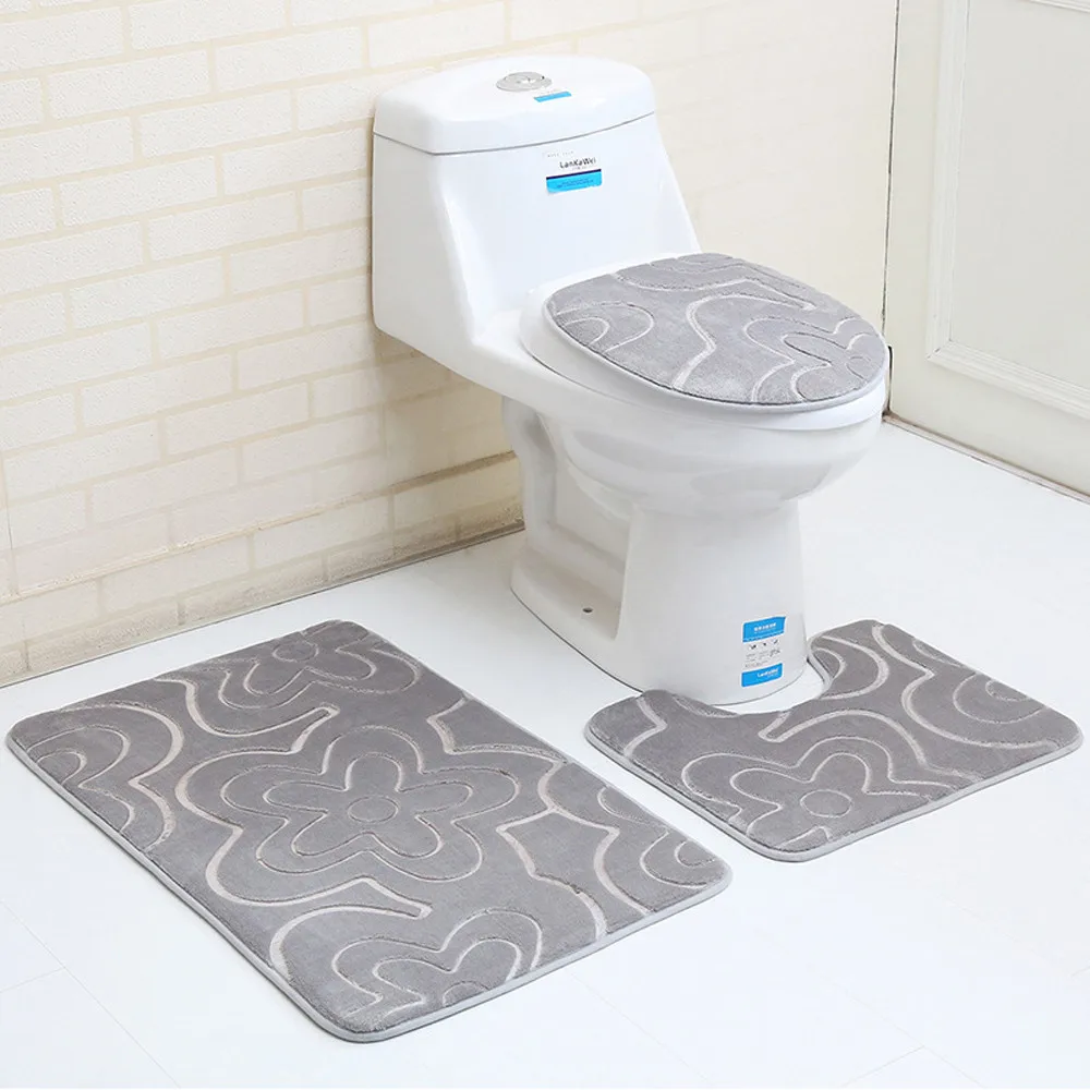 Buy 3PC Bathroom Set Rug Contour Mat Toilet Lid Cover