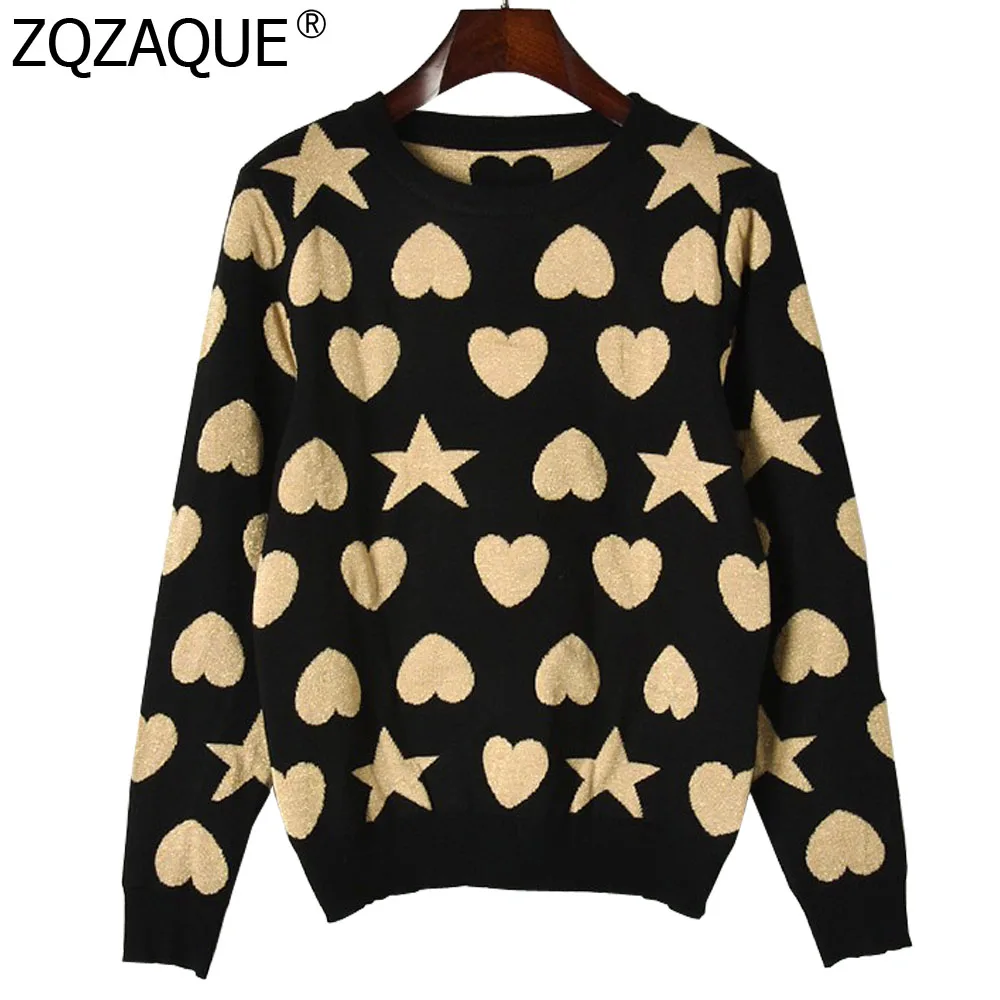 Thicken Women's Pattern red Star All Jumpers Knit Girls And Sweaters Shape Bottom Sy1832 Heart match Black Autumn Winter New Fashion Tops 5nRa8a