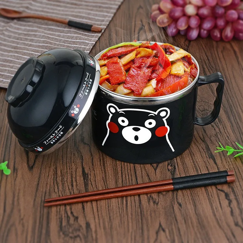 Мультяшная двухслойная лапша миска Bento Контейнер для обеда из нержавеющей стали