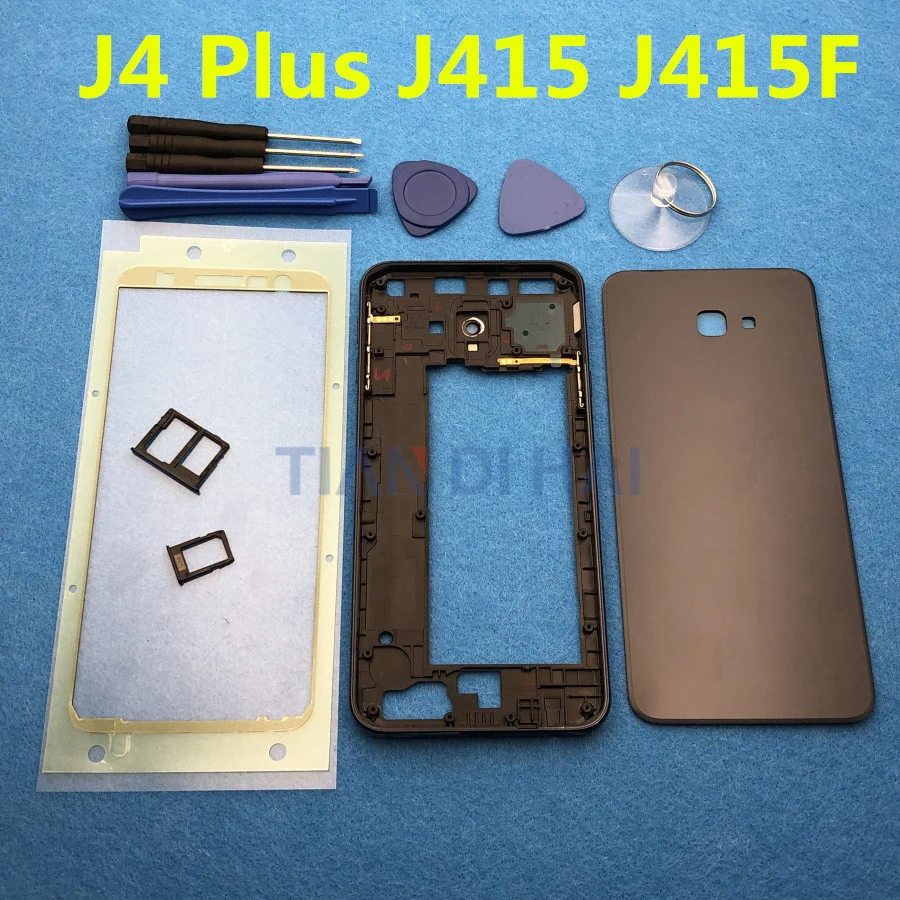 Полный Корпус чехол средняя рамка панель+ крышка батареи дверь батареи для samsung Galaxy J4 Plus J4+ J415 SM-J415F+ наклейки инструменты