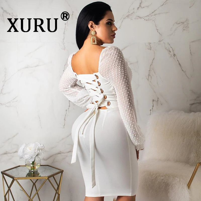 XURU Summer New Women's Chiffon Dress Fashion Sexy Strap Floating Point Dress White Black Long Sleeve Dress