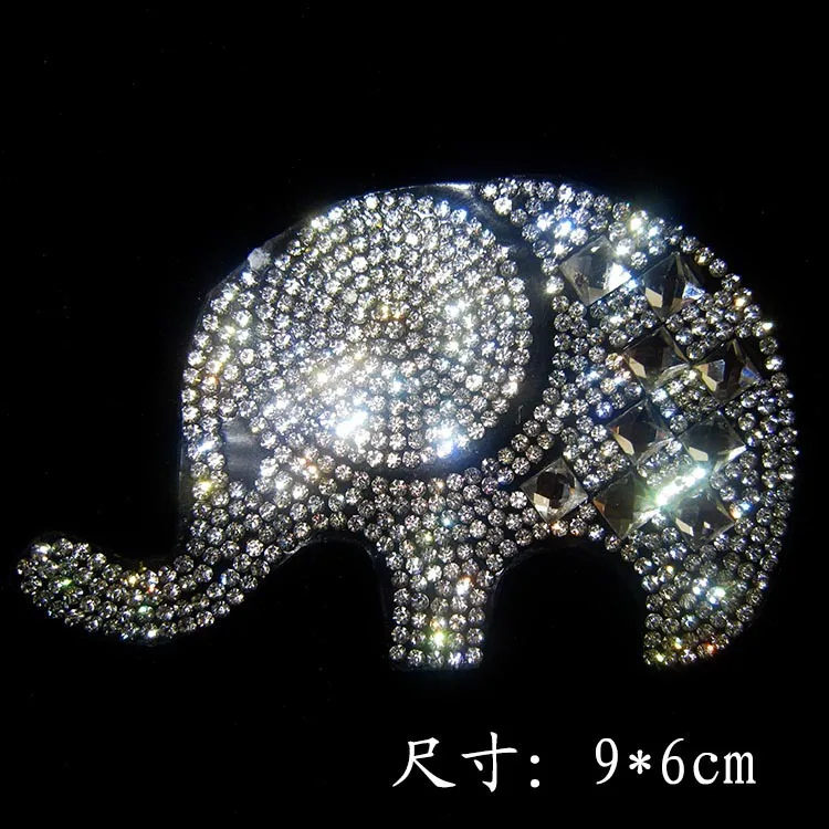 

4pcs/lot Elephant transfer patches fix hot fix rhinestone transfer motifs hot fix motif with Glue for shirt bag