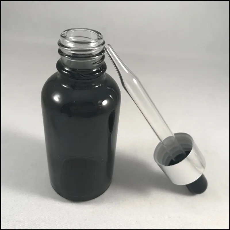 Стекло бутылки эфирное масло черный 30 мл с серебром матовым Кепки и Стекло капельницы бутылки жидкость E