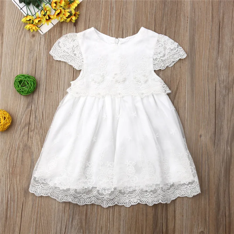 

2019 Kids Baby Girl Lace Princess Dress Short-Sleeved Tutu Embroidery Dress Girl Formal Birthday Wedding Party Dress 0-5Y