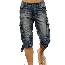 MORUANCLE мужские летние винтажные джинсовые шорты Карго, потертые Ретро Короткие джинсы с несколькими карманами, байкерские шорты для мужчин, размер 29-40