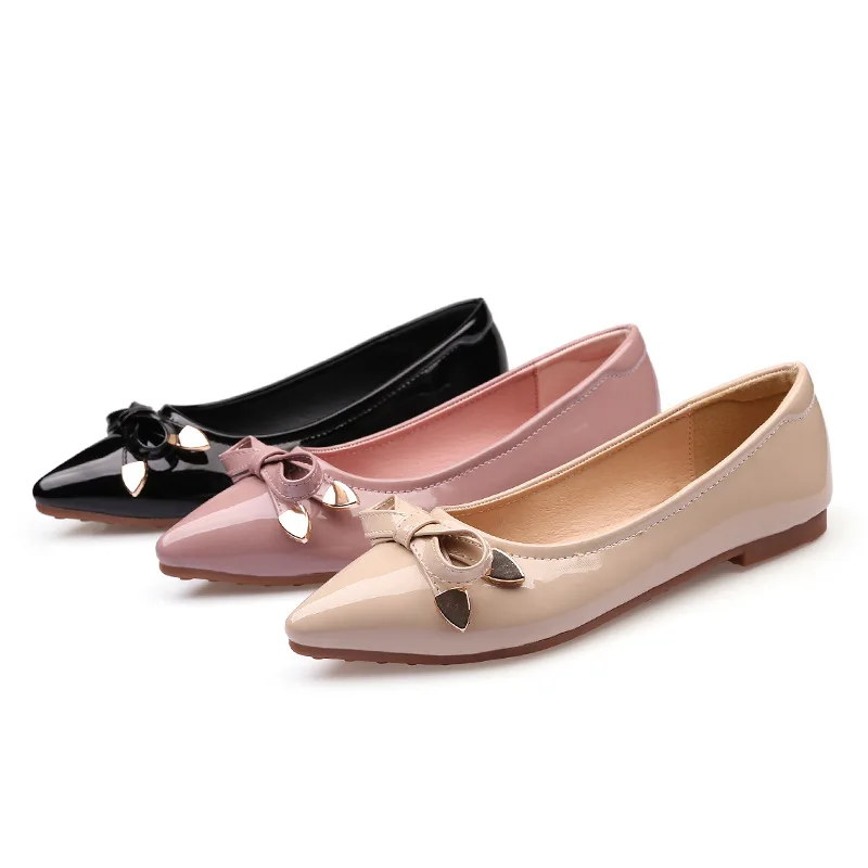 black patent pointed flat shoes