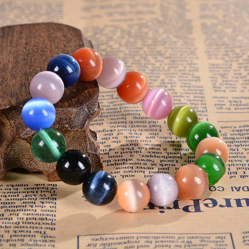 

Natural Opal Stone Crystal Bracelet Wholesale New Color Opal Colorful 8/10/12mm Women's Small Hand String Wholesale TR114