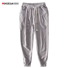 Новые летние льняные Мужские штаны, длинные, однотонные, хип-хоп, льняные, хлопковые, мужские свободные штаны, льняные брюки из Харлана, большие размеры S-5XL