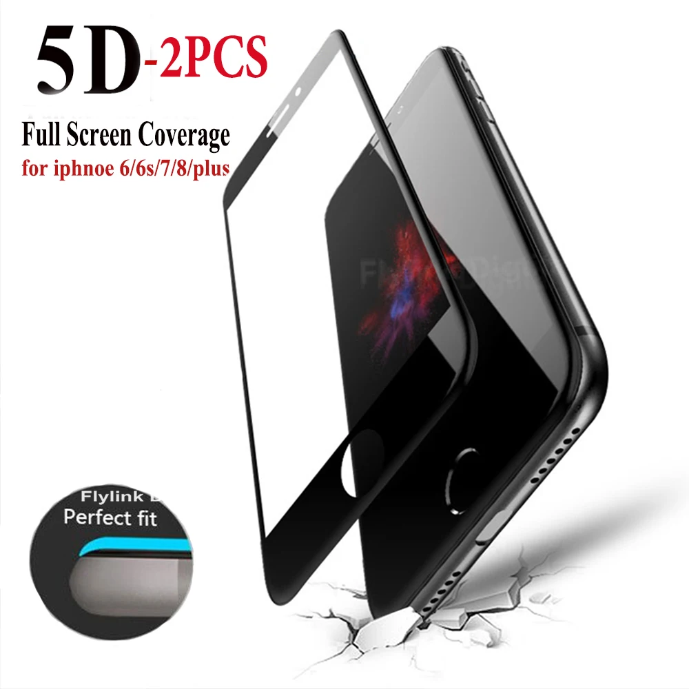Закаленное 5d-стекло с полным покрытием для iPhone 6 6S 7 8 2 шт. Защита экрана Plus X