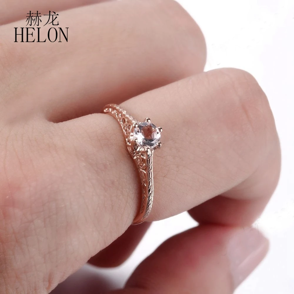 HELON Solid 14k(AU585) розовое золото безупречный круглый 4,5 мм 0.3ct натуральный морганит Кольцо женское свадебное арт-деко антикварные ювелирные изделия подарок