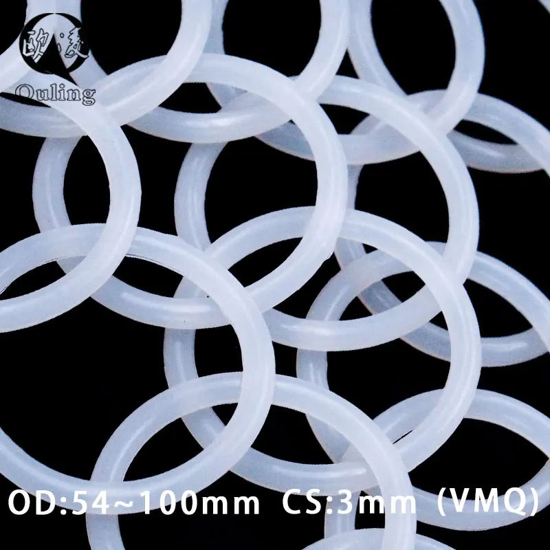 실리콘 및 VMQ O 링 고무 오링 씰 오일 개스킷 와셔, 흰색 실리콘 링, 두께 3mm, OD54 mm, 55mm, 60mm, 65mm, 70mm, 75mm, 80mm, 85mm, 90mm, 95/100x3