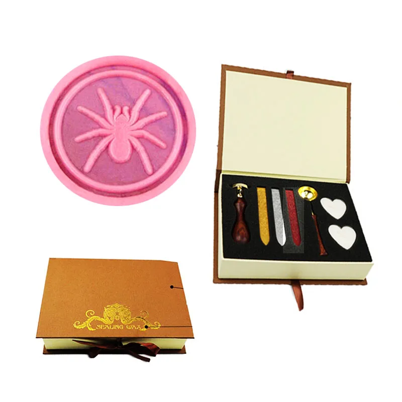 1 gift box Набор печатей с печатью в виде воска-паука, Винтажный Классический восковый комплект печатей для карточек, конвертов, приглашений, винных упаковок - Цвет: 1 gift box