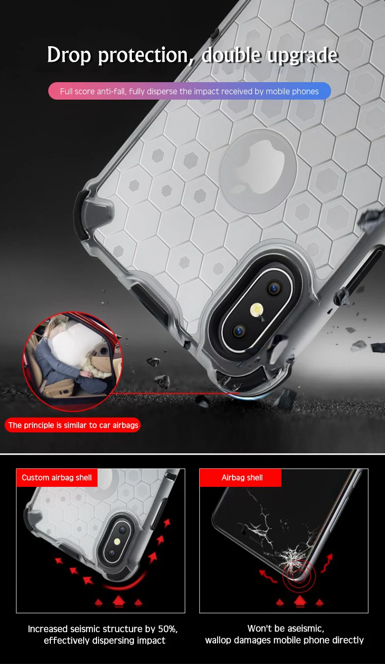 Противоударный защитный чехол для подушки безопасности для iPhone 11 Pro XS Max XR X Honeycomb Прозрачный жесткий чехол для iPhone 7 8 6 S 6 S Plus