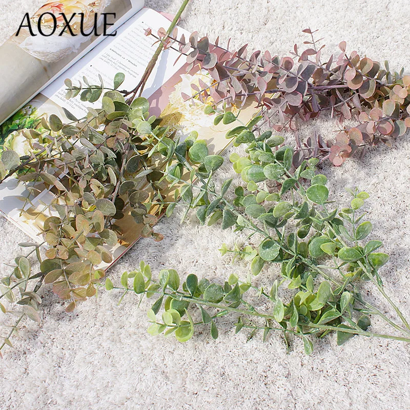 

Jane European style long branch 3 fork eucalyptus simulation fake flower home wedding decoration artificial flower plastic plant