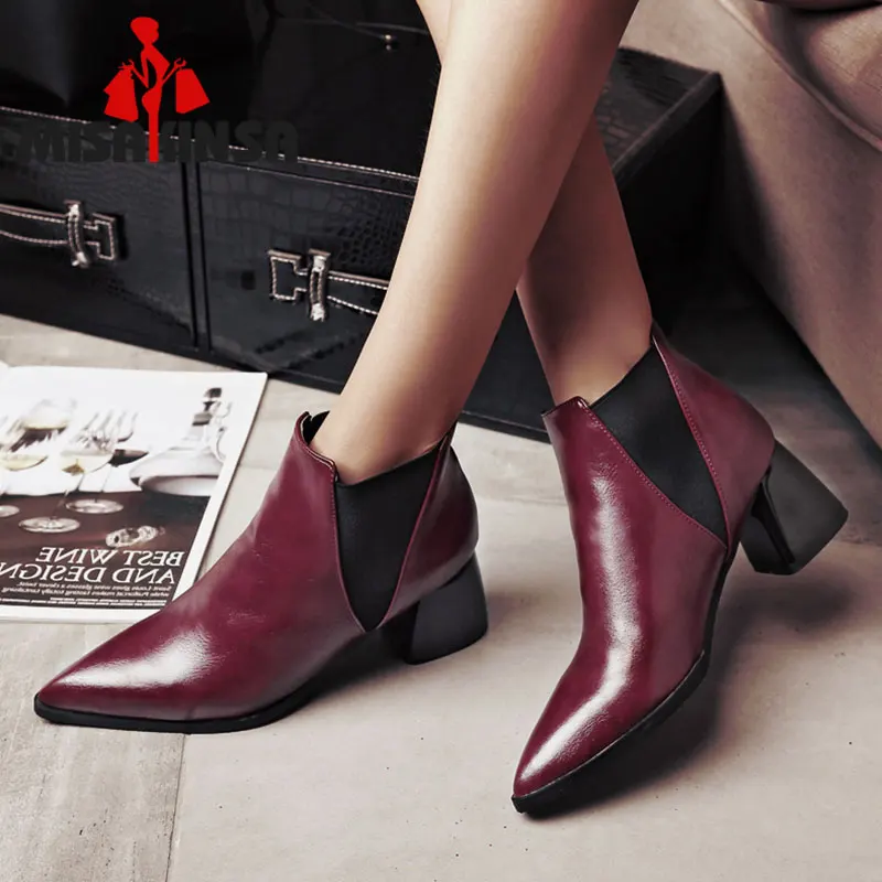 

FITWEE Plus Size 32-48 Women Ankle Boots Fashion High Heels Winter Shoes Women Sexy Pointed Toe Shoes Slip On Warm Lady Boots