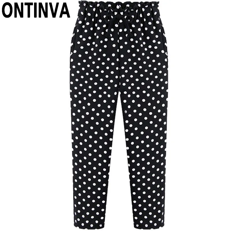 

Polka Dot Casual Harem Pants for Women Summer Spring New Femme High Waist Ankle Length Elastic Waist Trousers 5XL Hip Hop Pants