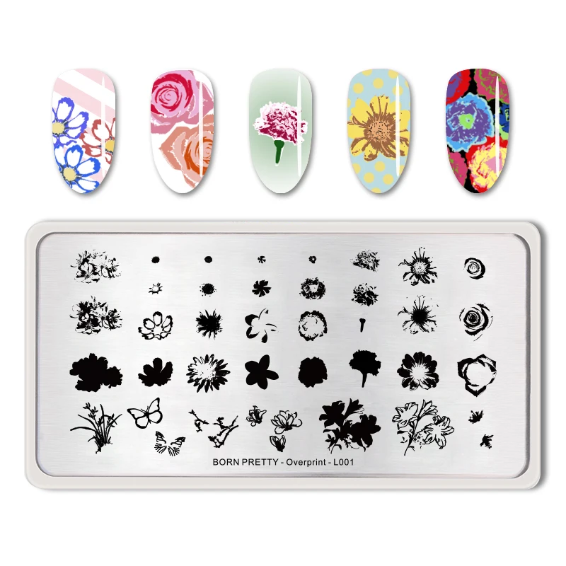 

BORN PRETTY Rectangle Nail Stamping Template Flower Butterfly Leaves Image Stamp Plate Overprint-L001