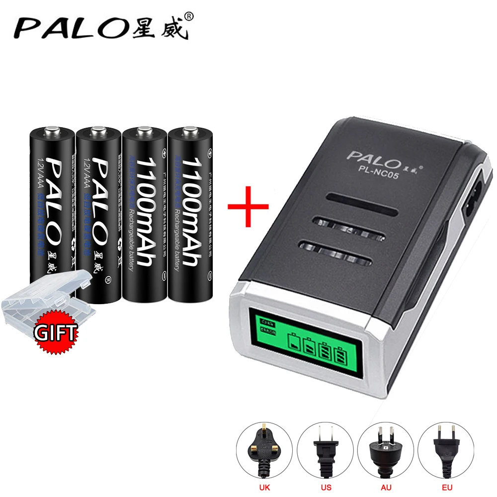 

C905W 4 Slots LCD Display Smart Battery Charger For AA/AAA NiCd NiMh Rechargeable Batteries+4pcs 1100mah AAA Battery