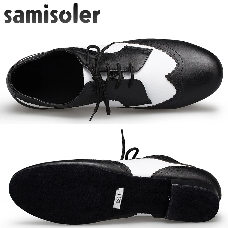 Samisoler/черно белые мужские черные кожаные Бальные танцевальные туфли на плоской