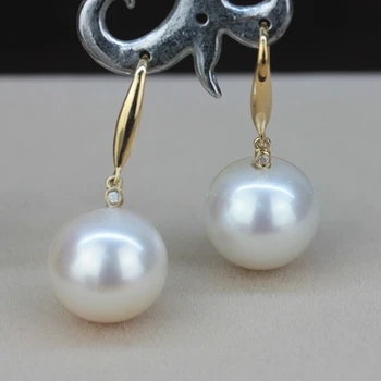 

Women Gift word 925 Sterling real 13-14mm super natural Edison pearl earrings, GOLD 925 white fungus classic