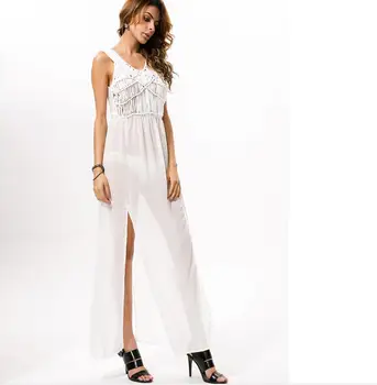 

Ladies Vogue Long Beach Bikini Chiffon Dress White Perspective Sexy Dress Vestidos Hollow Unlined Transparent