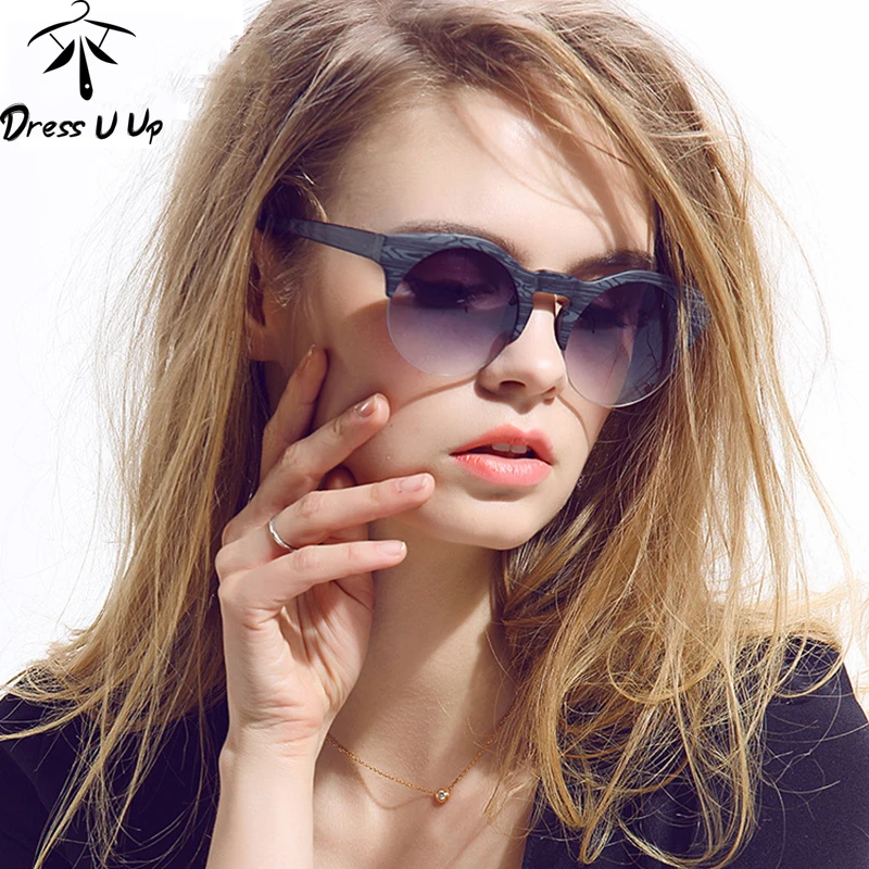 DRESSUUP 2017 New Women Brand Designer Vintage Sunglasses Woman Semi rimless Retro Sun Glasses Round Oculos