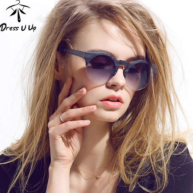 DRESSUUP Women Round Sunglasses Brand Designer Vintage Semi rimless Sun