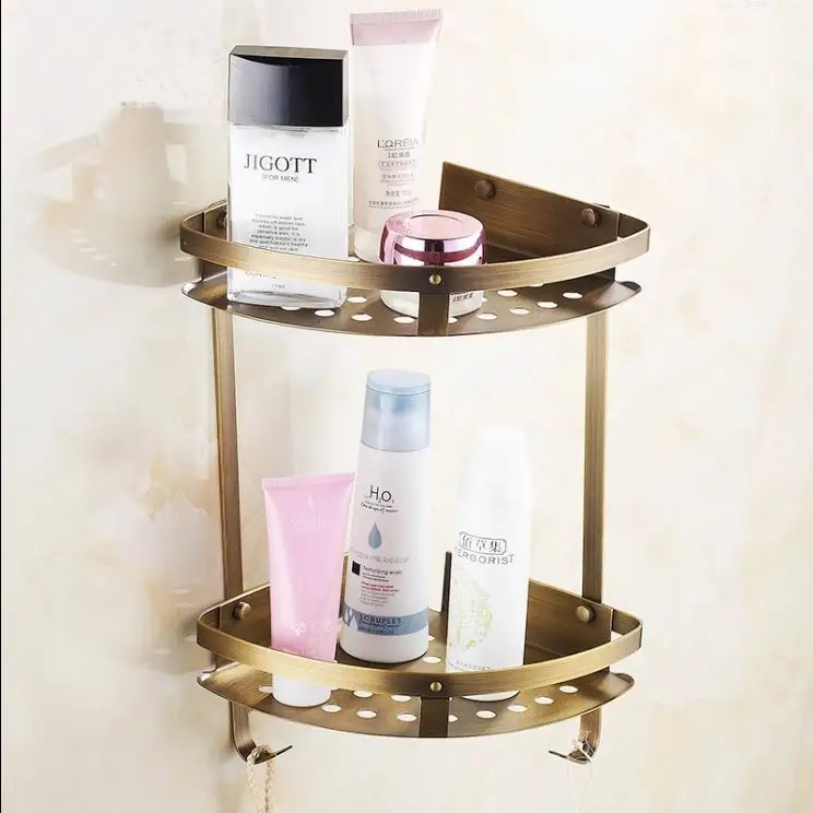 Free Shipping High Quality Antique Brass Bathroom Shelves 2 Tier