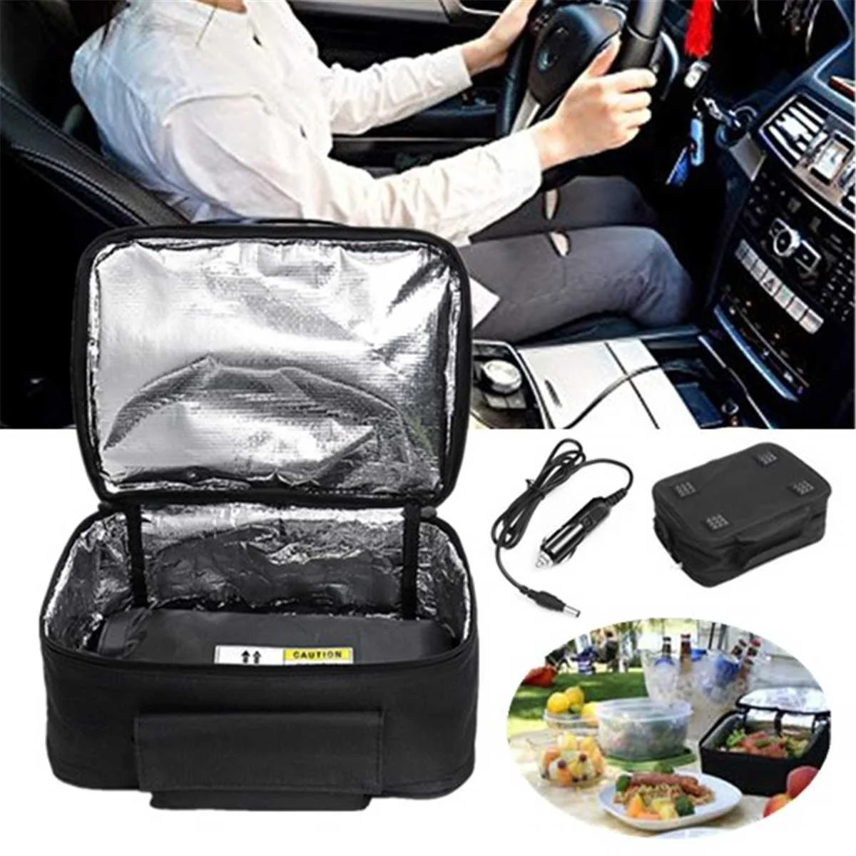 

Black 12V Vehicle/Household Mini Personal Portable Lunch Oven Bag Instant Food Heater Warmer Electric Oven Heating Lunch Box