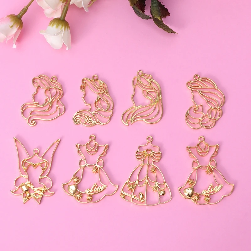 

8Pcs/set Princess Skirts Frame Pendant Bezel Setting Cabochon Setting UV Resin Charm Jewelry DIY Frame Pendants
