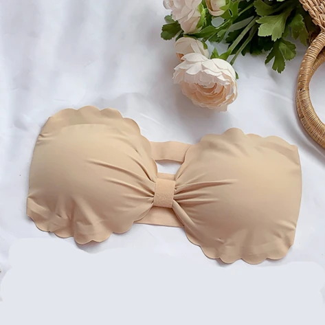 Apricot top Летний бюстгальтер без бретелек для девочек, женский сексуальный топ, бандо, короткие майки, нижнее белье с раздельными подушечками для девочек - Цвет: Apricot top