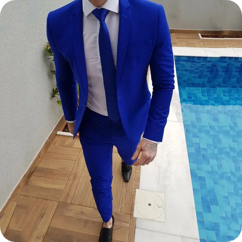 Королевский синий мужские свадебные костюмы Slim Fit Повседневное Бизнес костюмы Костюмы для жениха фраки строгие костюм Homme из 2 предметов