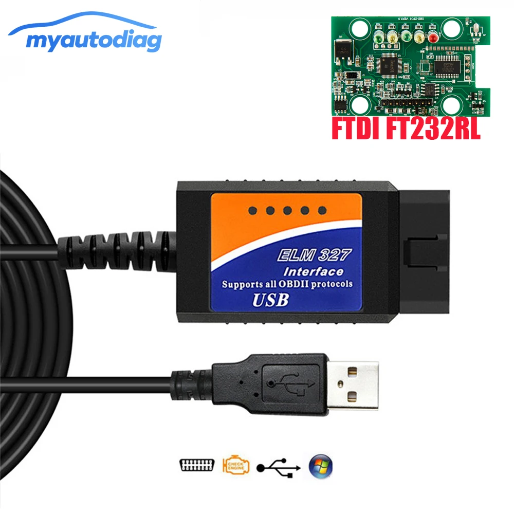 ELM327 USB OBD2 FTDI FT232RL чип сканер OBD II автомобильного сиденья для ПК жнвлп 327 V1.5 ODB2 Диагностика интерфейса инструмент ELM 327 USB V 1,5