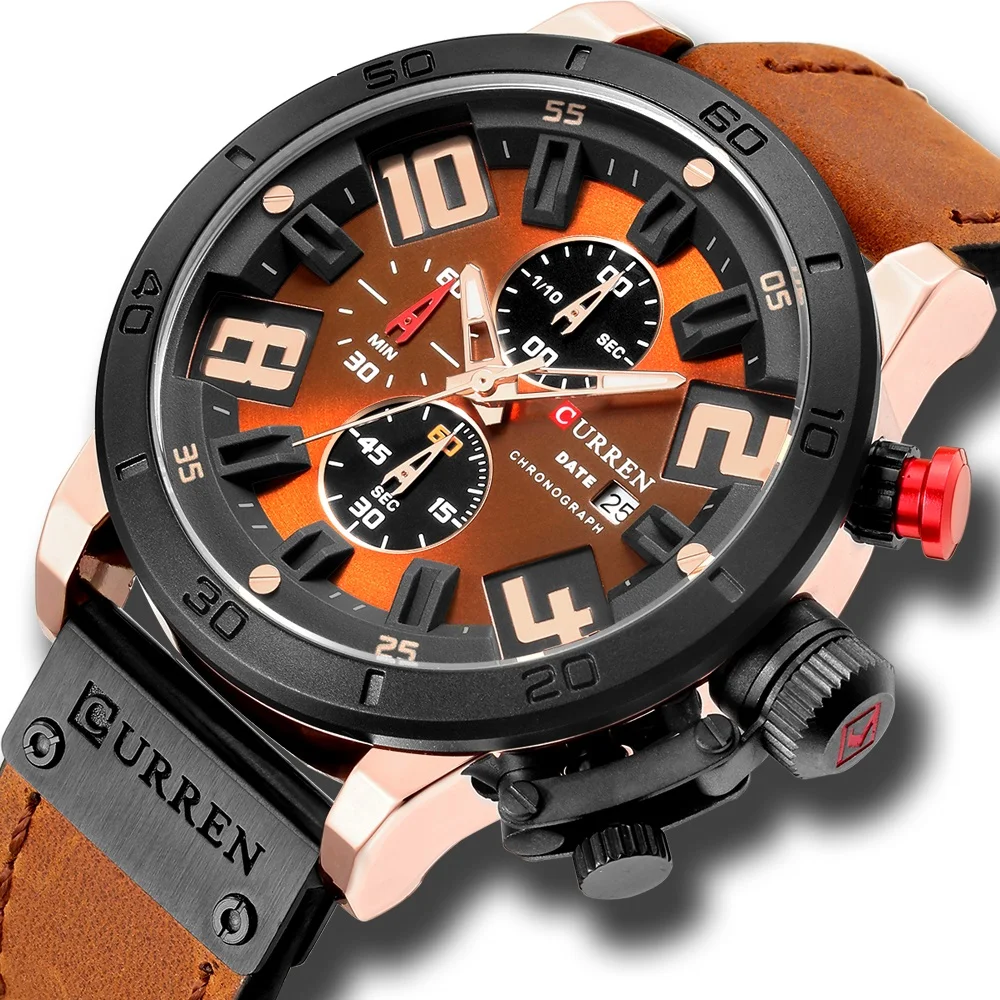 Роскошные Для мужчин кварцевые часы Мода Для мужчин Водонепроницаемый кожаный ремешок цифровые часы хронограф спортивные часы Relogio Masculino