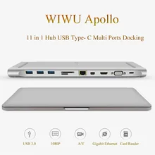 WIWU Multi-function 11 in 1 Hub USB Type-C Docking Station for MacBook Aluminum USB 3.0 to HDMI/VGA Universal Docking for Dell