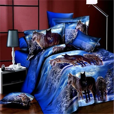 

3D Bedclothes Wolf Leopard Tiger Lion Panda Flower 4pcs Bedding Sets King Or Queen Reactive Print