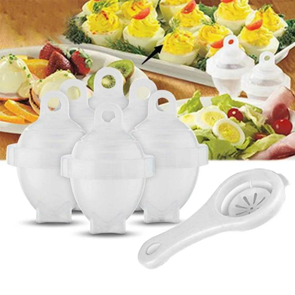 

1 Set/7 Piece Hard Boil Egg Cooker 6 Eggies Without Shells With Bonus Egg White Separator Eggs Steamer Cooker Cooking Tools