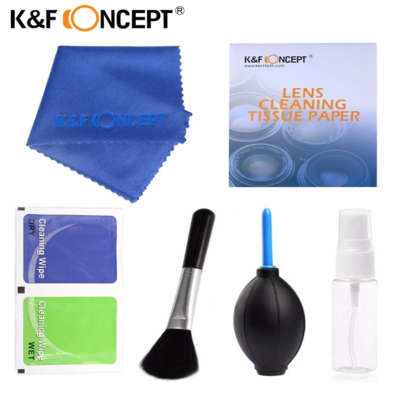 K & F концепция 7 в 1 объектив камеры комплект для очистки фильтра (Чистка пера + воздуходувка + щетка + ткань + сухие салфетки + спрей бутылочка) д...